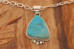 Navajo Jewelry Genuine Kingman Turquoise Sterling Silver Pendant